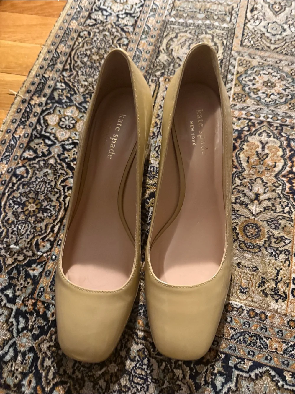 kate spade Classic Square-Toe Patent Nude Pumps